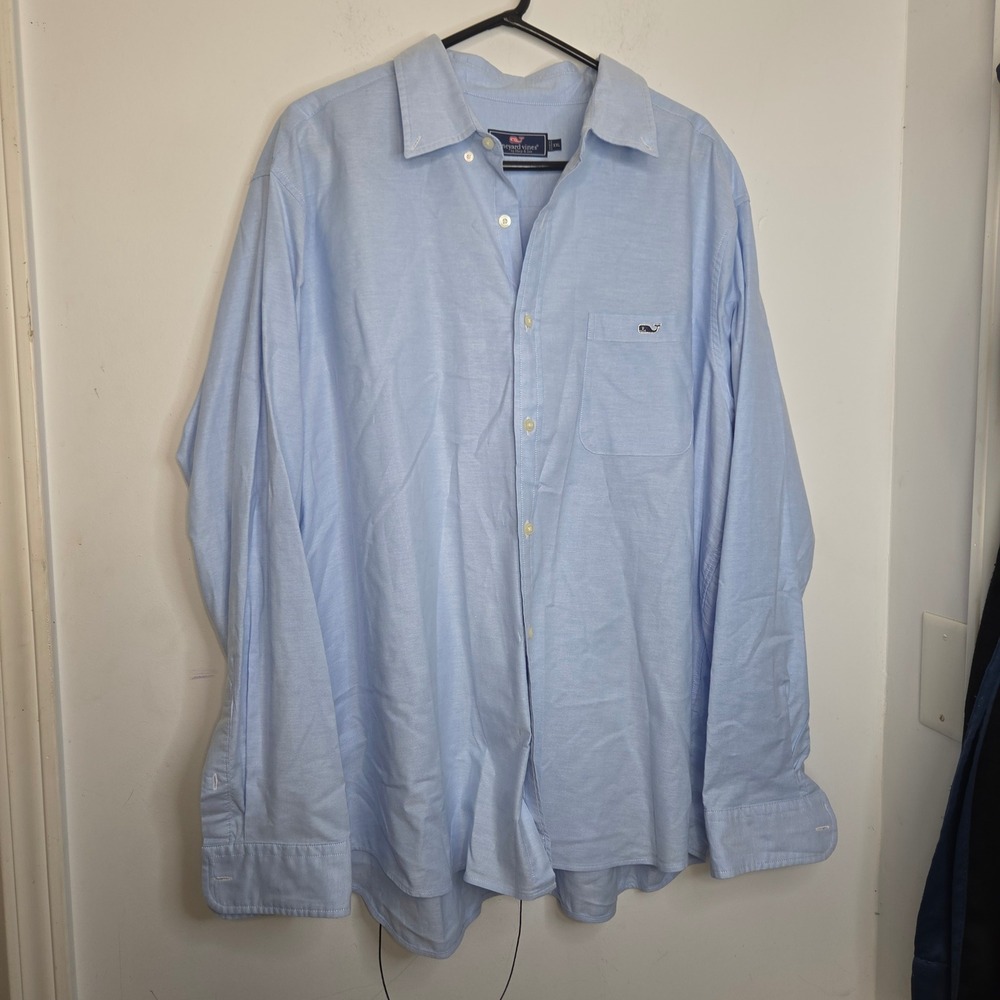 Vineyard Vines Mens XXL Lt Blue Oxford Long Sleeve Button Down Whale Logo Shirt